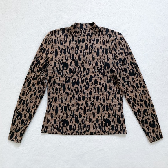 Whistles Tops - Whistles High Neck Animal Jacquard Fitted Top Leopard Print